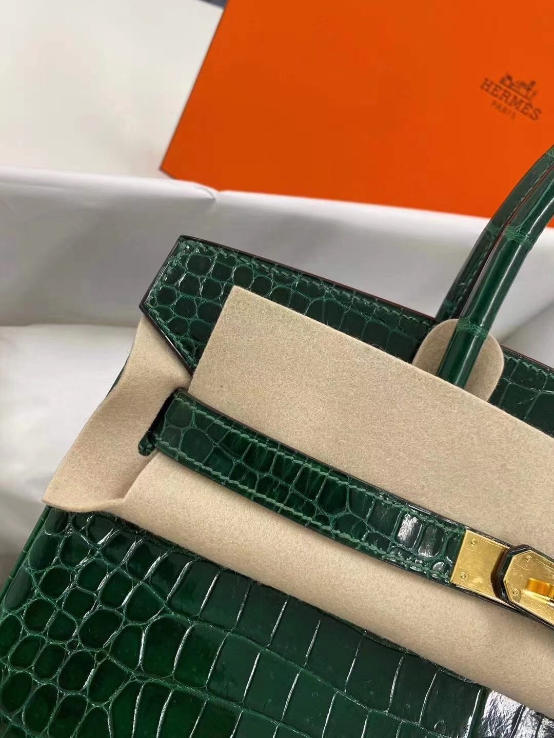 Hermes Birkin 30cm Bag In Green Crocodile Porosus Shiny Skin