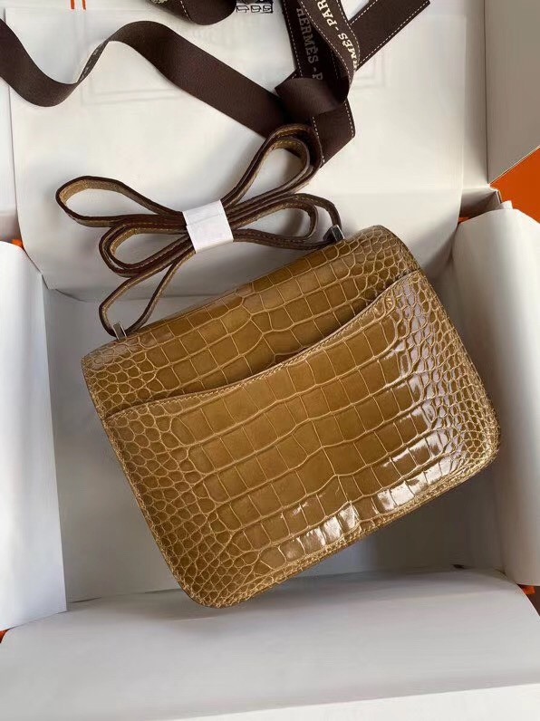 Hermes Constance 24cm Bag In Light Brown Alligator Crocodile Skin