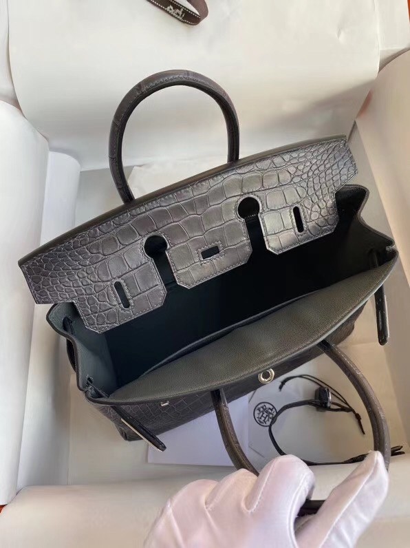 Hermes Dark Grey Birkin 25cm Matte Alligator Crocodile Skin Bag