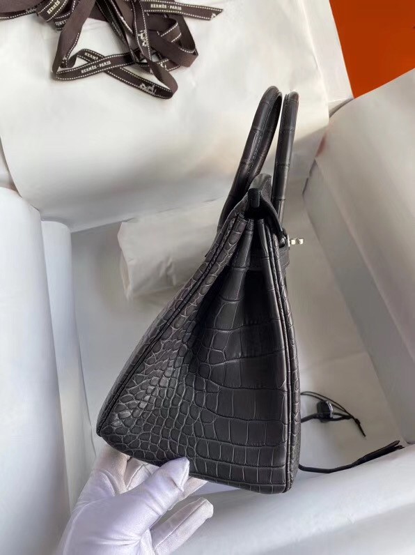 Hermes Dark Grey Birkin 25cm Matte Alligator Crocodile Skin Bag