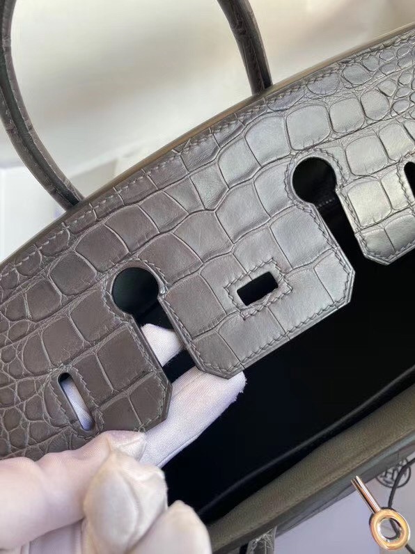 Hermes Dark Grey Birkin 25cm Matte Alligator Crocodile Skin Bag