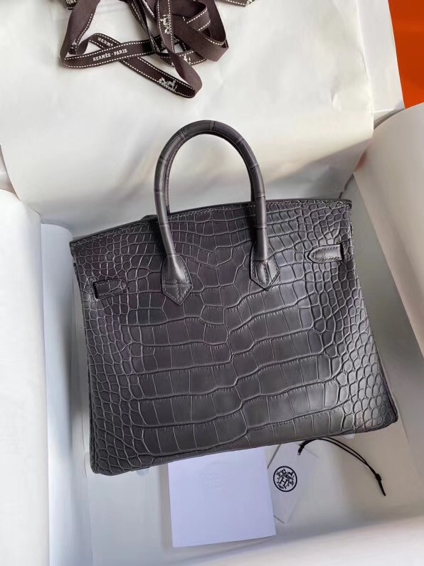 Hermes Dark Grey Birkin 25cm Matte Alligator Crocodile Skin Bag