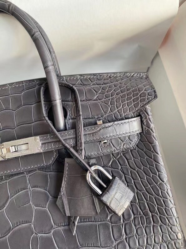 Hermes Dark Grey Birkin 25cm Matte Alligator Crocodile Skin Bag