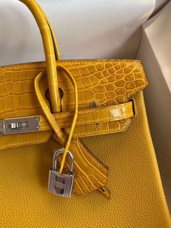 Hermes Yellow Touch Birkin 30cm Bag Shiny Niloticus Crocodile Skin