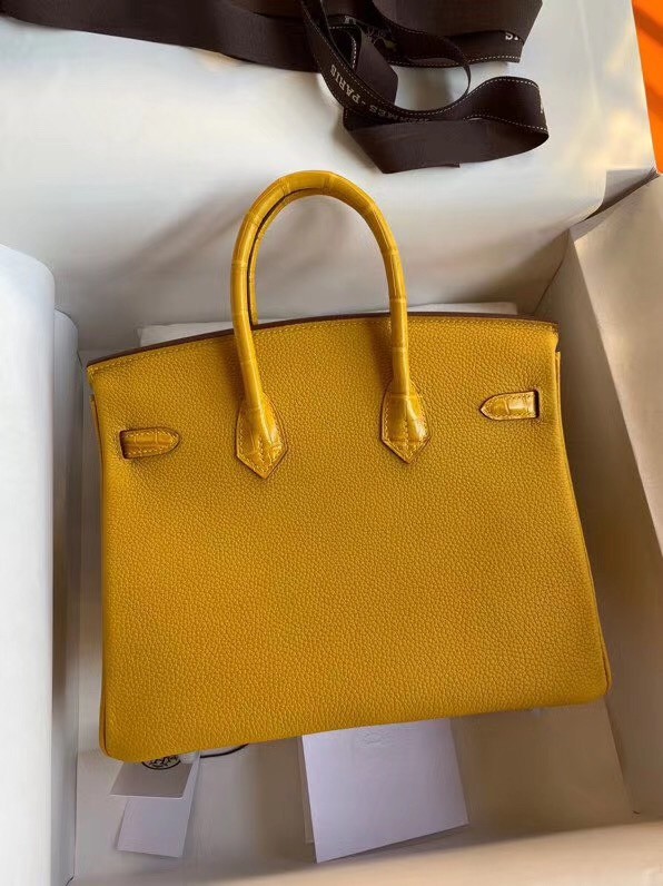 Hermes Yellow Touch Birkin 30cm Bag Shiny Niloticus Crocodile Skin