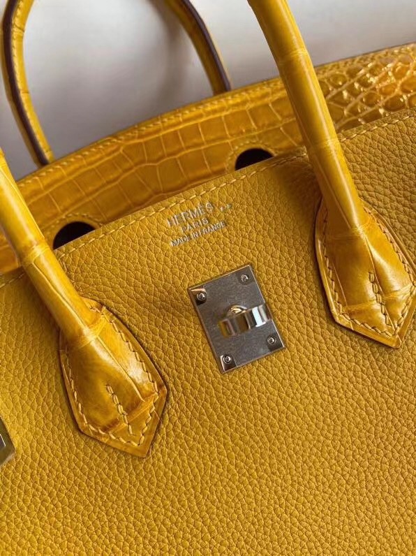 Hermes Yellow Touch Birkin 30cm Bag Shiny Niloticus Crocodile Skin