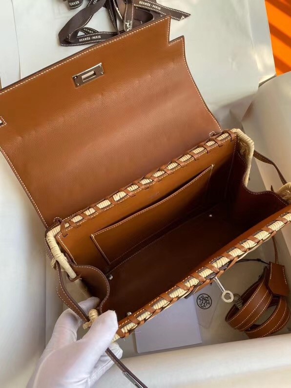 Hermes Brown Picnic Kelly 28cm Wicker Bag