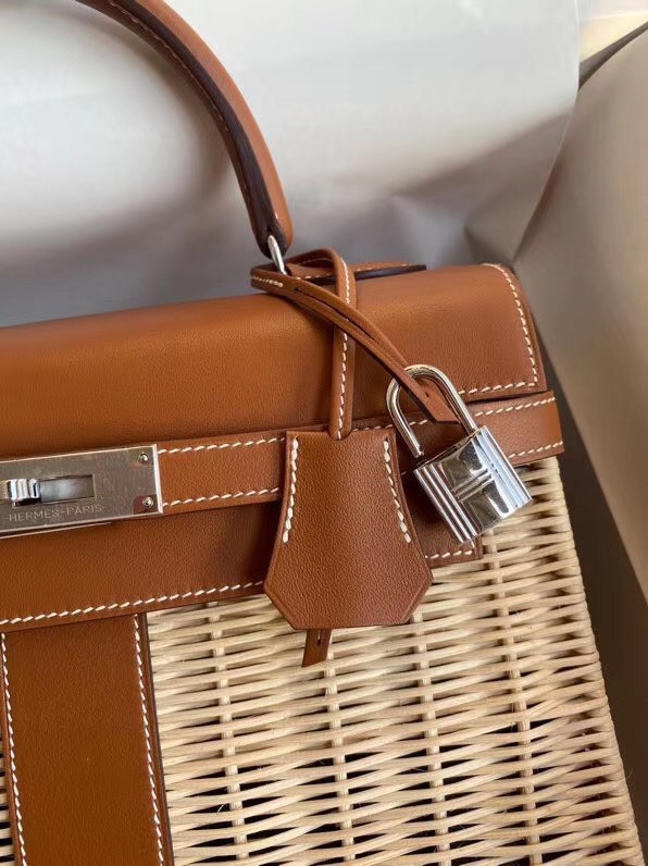 Hermes Brown Picnic Kelly 28cm Wicker Bag