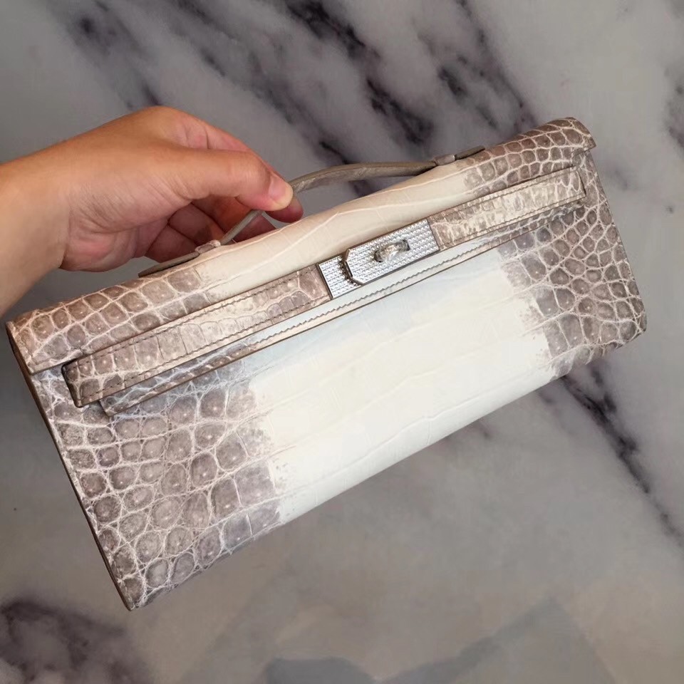 Hermes Diamond Kelly Cut Clutch In Himalaya Niloticus Crocodile Skin