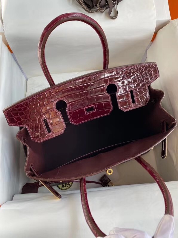 Hermes Bordeaux Birkin 30cm Crocodile Niloticus Shiny Bag