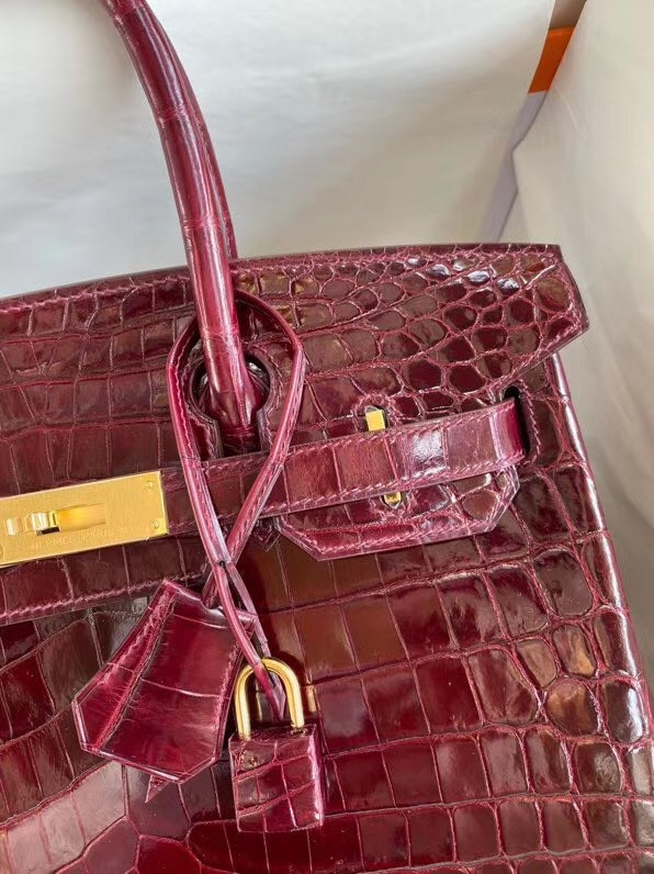 Hermes Bordeaux Birkin 30cm Crocodile Niloticus Shiny Bag