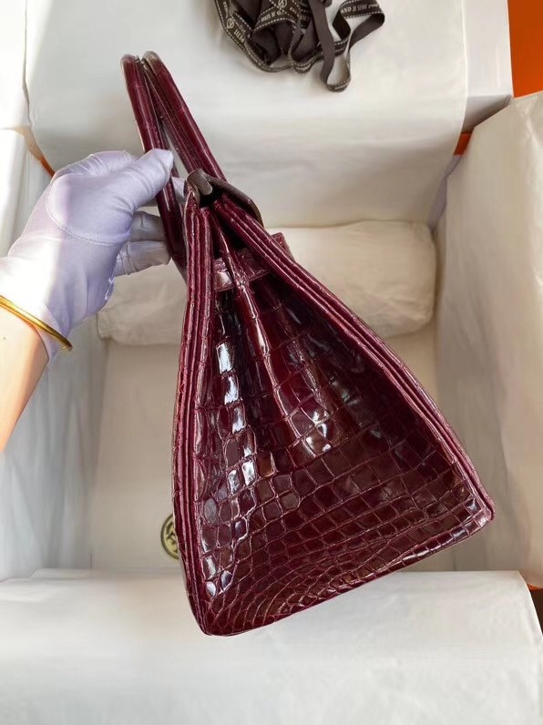 Hermes Bordeaux Birkin 30cm Crocodile Niloticus Shiny Bag