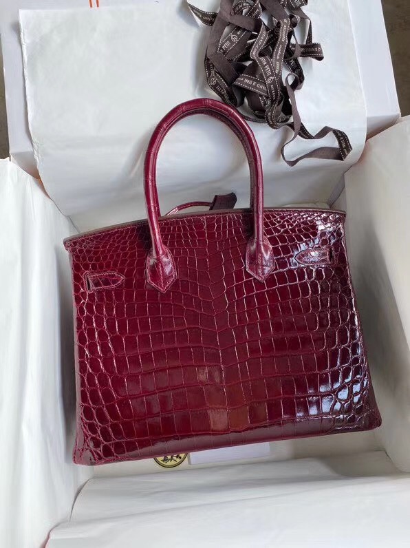 Hermes Bordeaux Birkin 30cm Crocodile Niloticus Shiny Bag