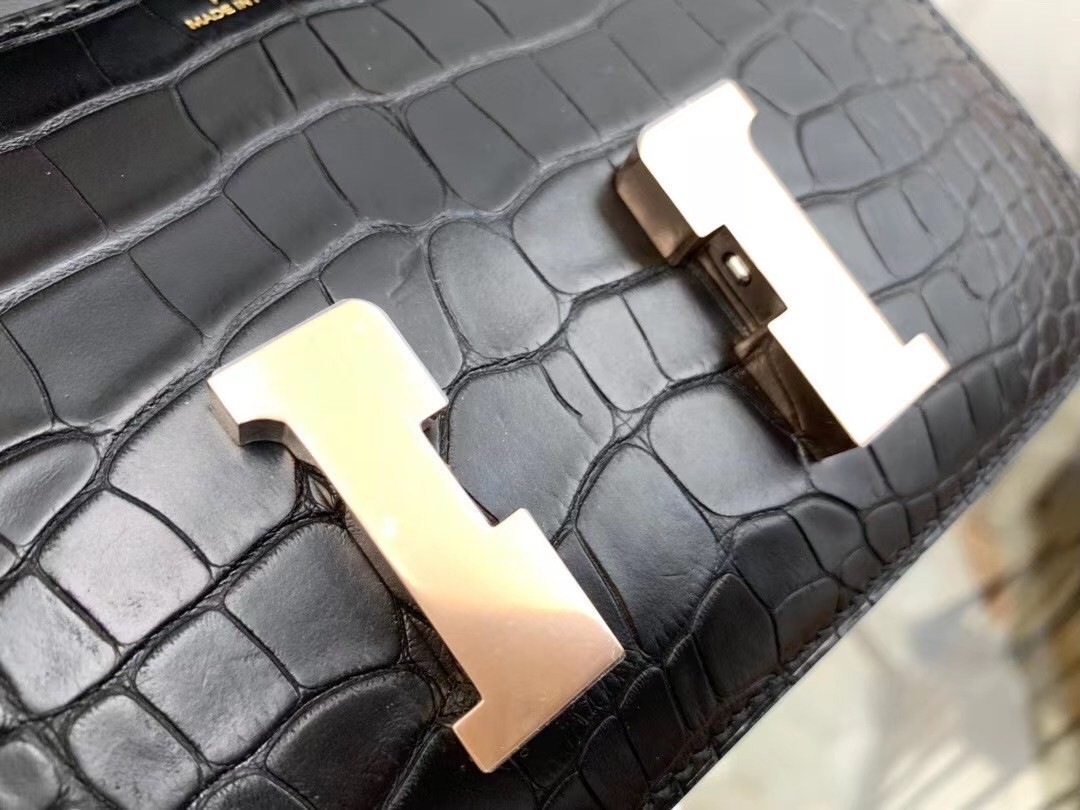 Hermes Mini Constance 18cm Bag In Black Alligator Crocodile Skin