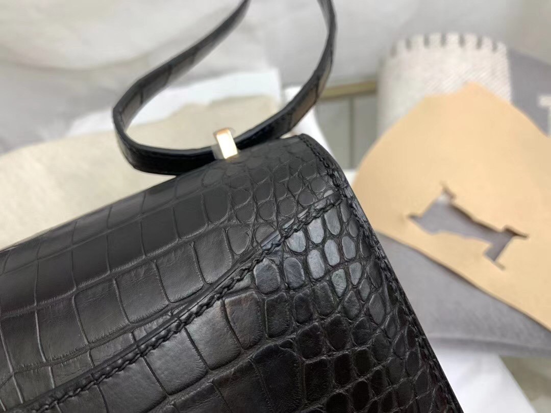 Hermes Mini Constance 18cm Bag In Black Alligator Crocodile Skin