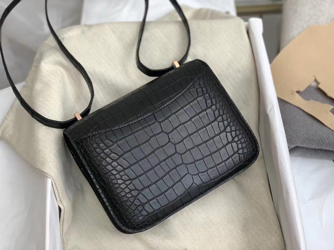 Hermes Mini Constance 18cm Bag In Black Alligator Crocodile Skin