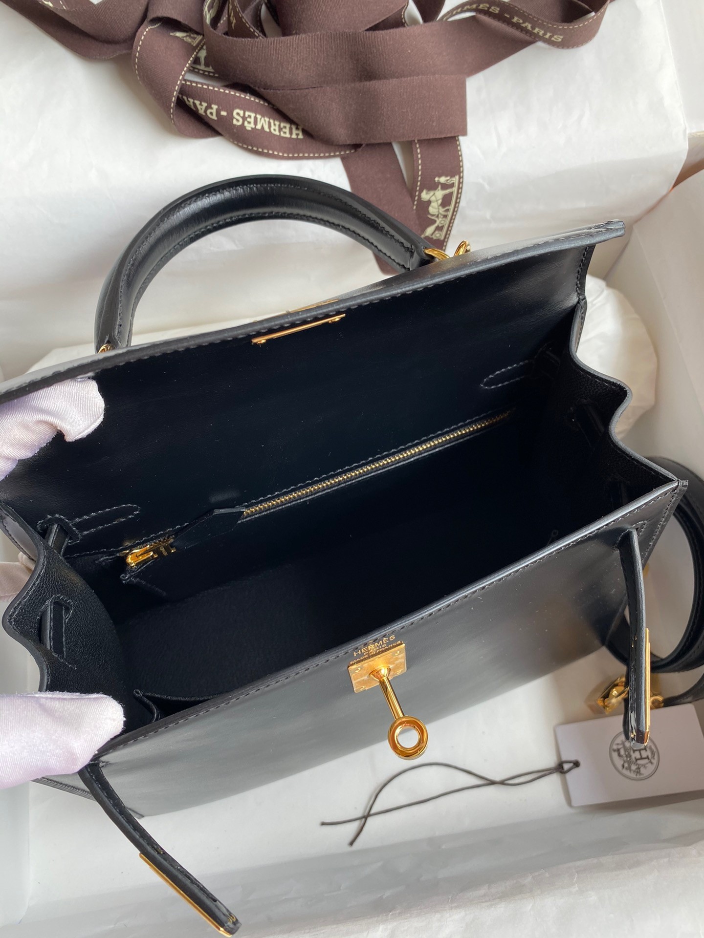 Hermes Kelly Sellier 25 Handmade Bag In Black Box Calfskin