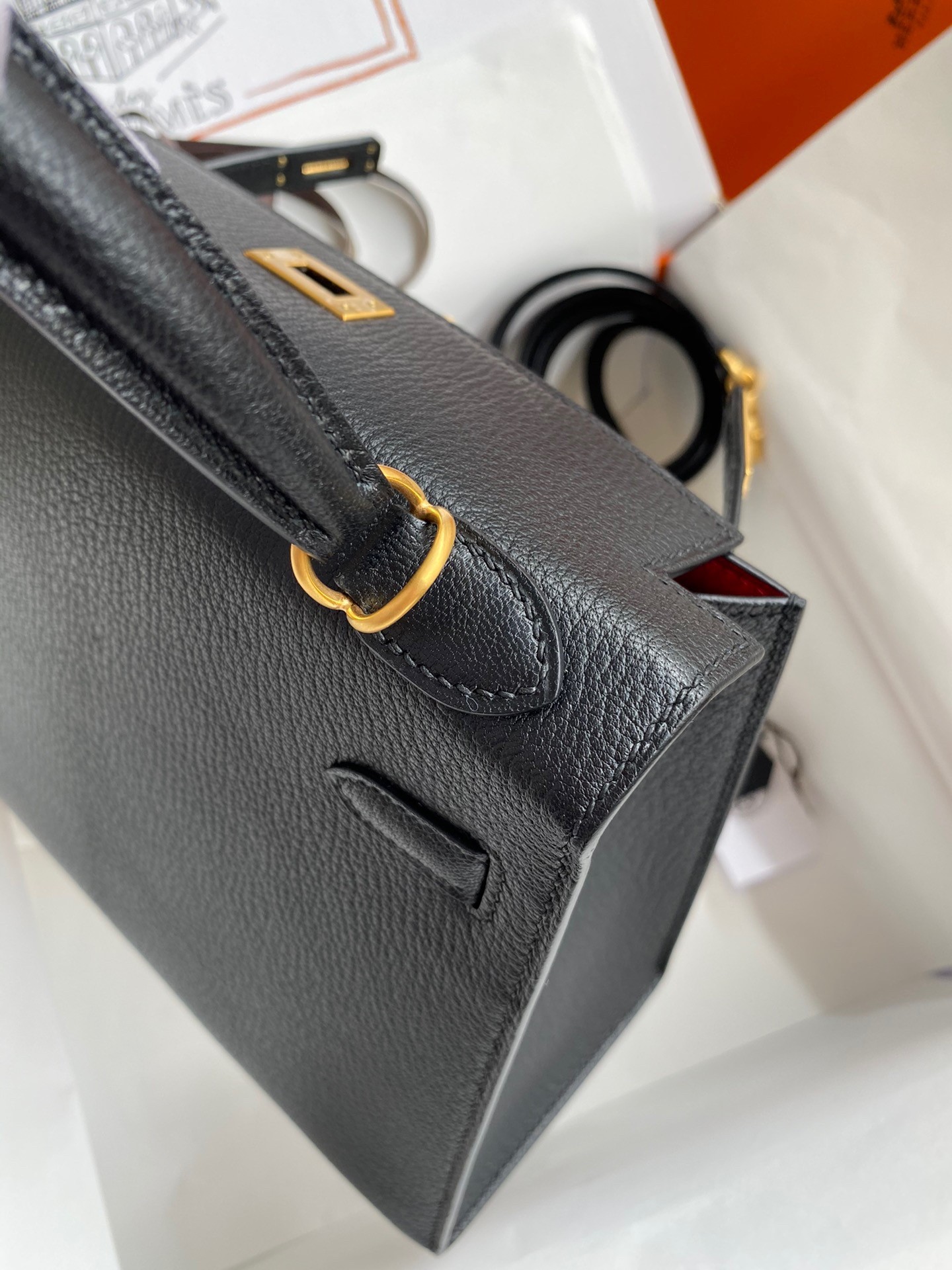 Hermes Kelly Sellier 25 Handmade Bag In Black Mysore Goatskin