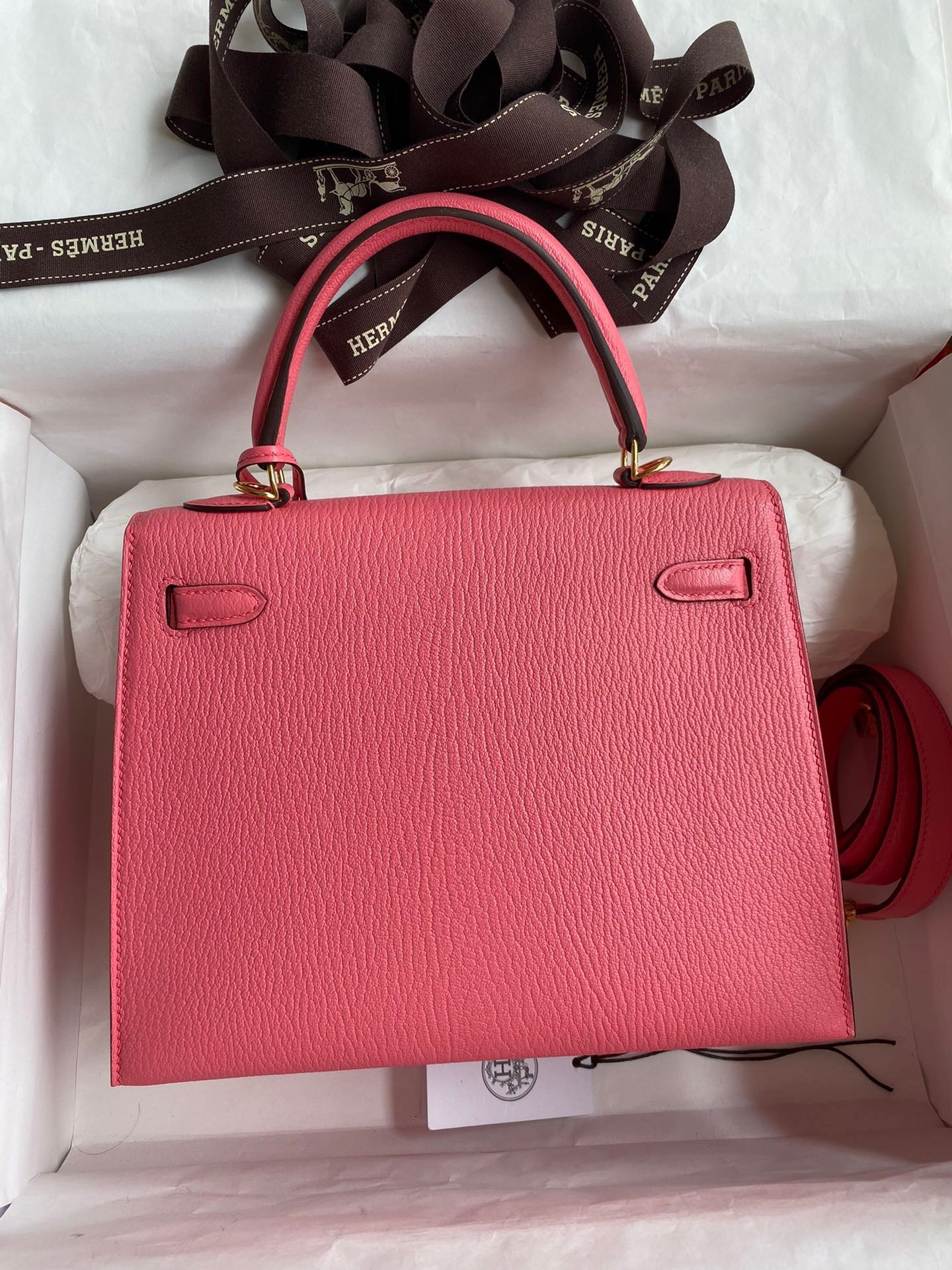 Hermes Kelly Sellier 25 Handmade Bag In Rose Lipstick Mysore Goatskin