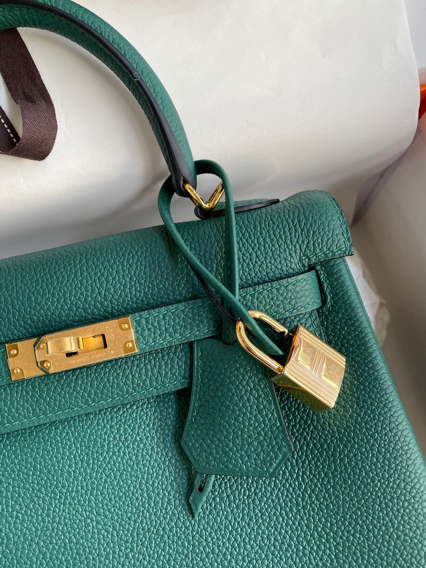 Hermes Kelly Retourne 25 Handmade Bag In Blue Paon Clemence Leather