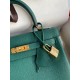 Hermes Kelly Retourne 25 Handmade Bag In Blue Paon Clemence Leather