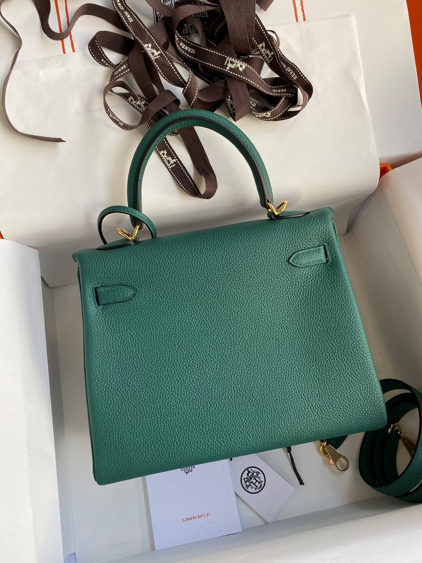 Hermes Kelly Retourne 25 Handmade Bag In Blue Paon Clemence Leather