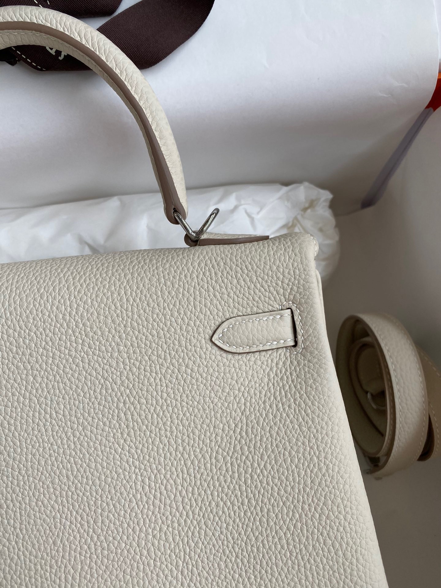 Hermes Kelly Retourne 25 Handmade Bag In Craie Togo Leather