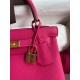 Hermes Kelly Retourne 25 Handmade Bag In Framboise Clemence Leather