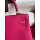 Hermes Kelly Retourne 25 Handmade Bag In Framboise Clemence Leather