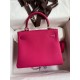 Hermes Kelly Retourne 25 Handmade Bag In Framboise Clemence Leather