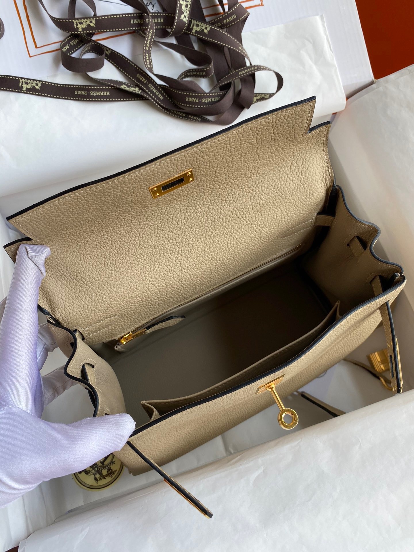 Hermes Kelly Retourne 25 Handmade Bag In Trench Clemence Leather