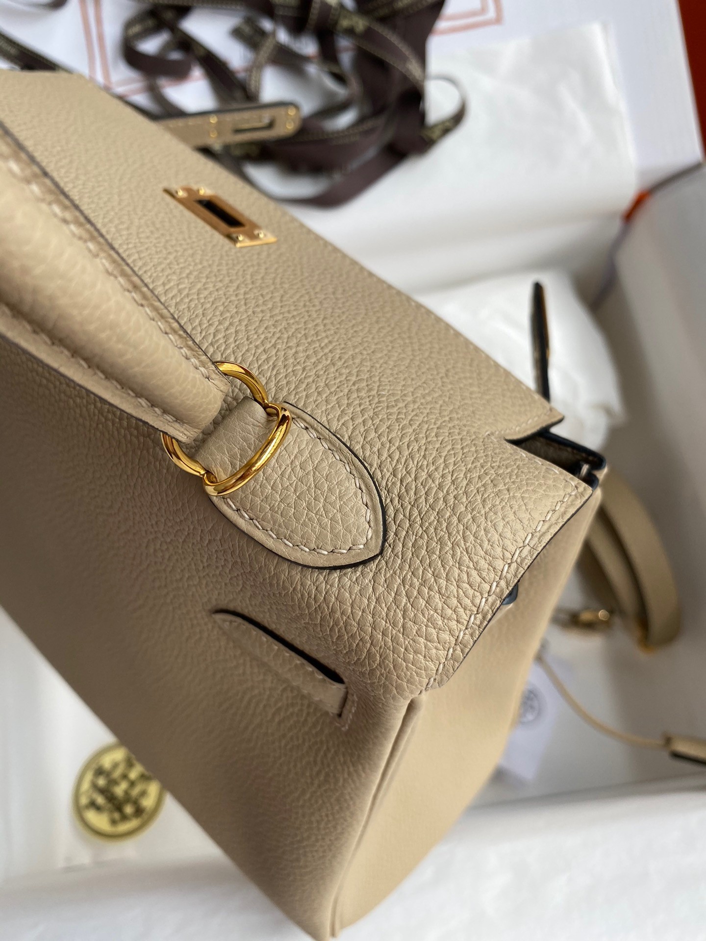 Hermes Kelly Retourne 25 Handmade Bag In Trench Clemence Leather