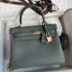 Hermes Kelly Retourne 25 Handmade Bag In Vert Amande Clemence Leather