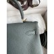 Hermes Kelly Retourne 25 Handmade Bag In Vert Amande Clemence Leather