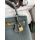 Hermes Kelly Retourne 25 Handmade Bag In Vert Amande Clemence Leather