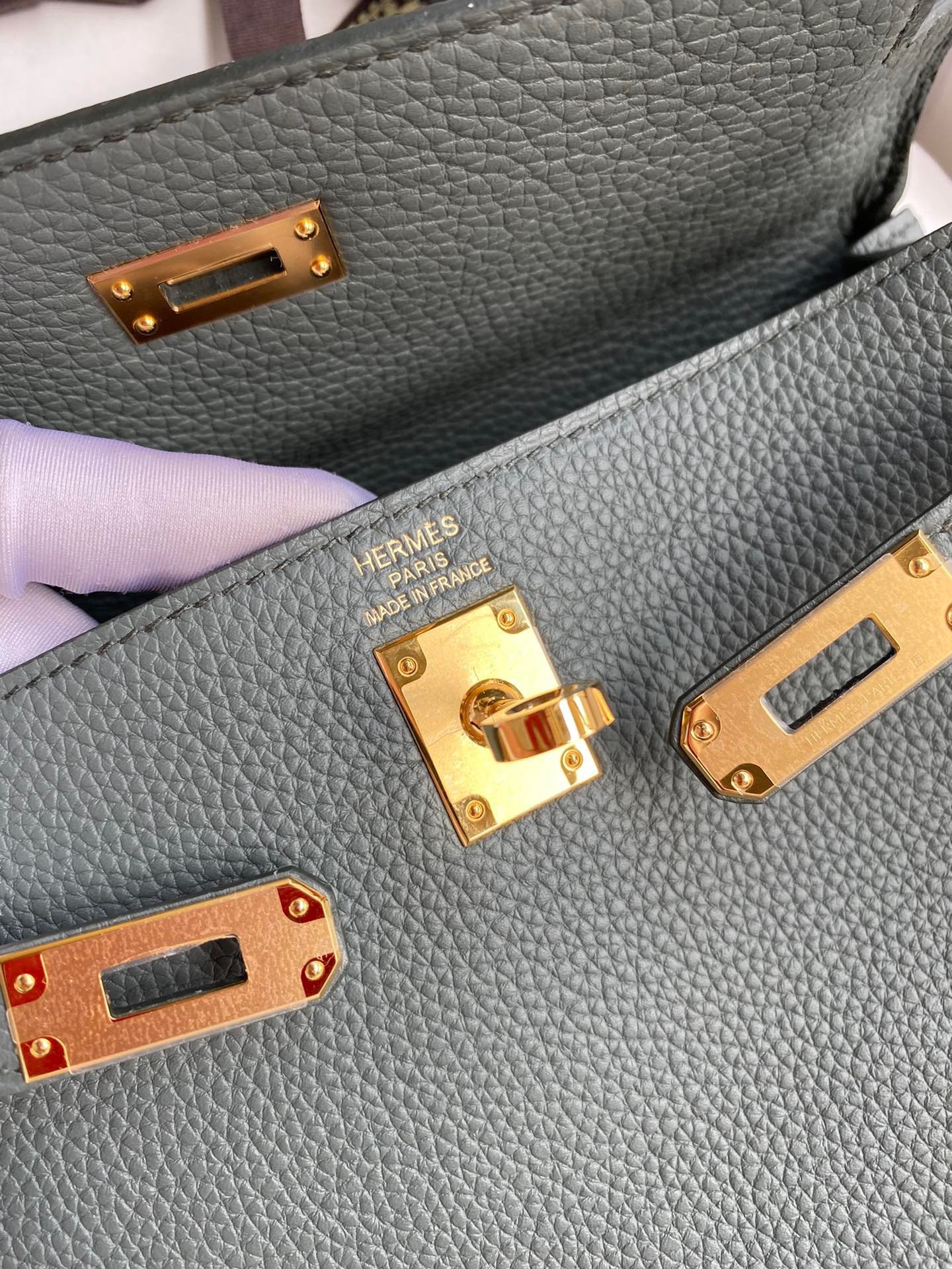 Hermes Kelly Retourne 25 Handmade Bag In Vert Amande Clemence Leather