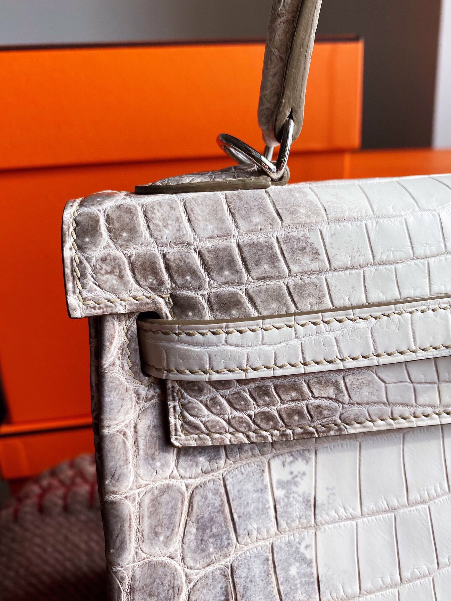 Hermes Kelly Retourne 25 Handmade Bag In Himalaya Crocodile Niloticus Skin