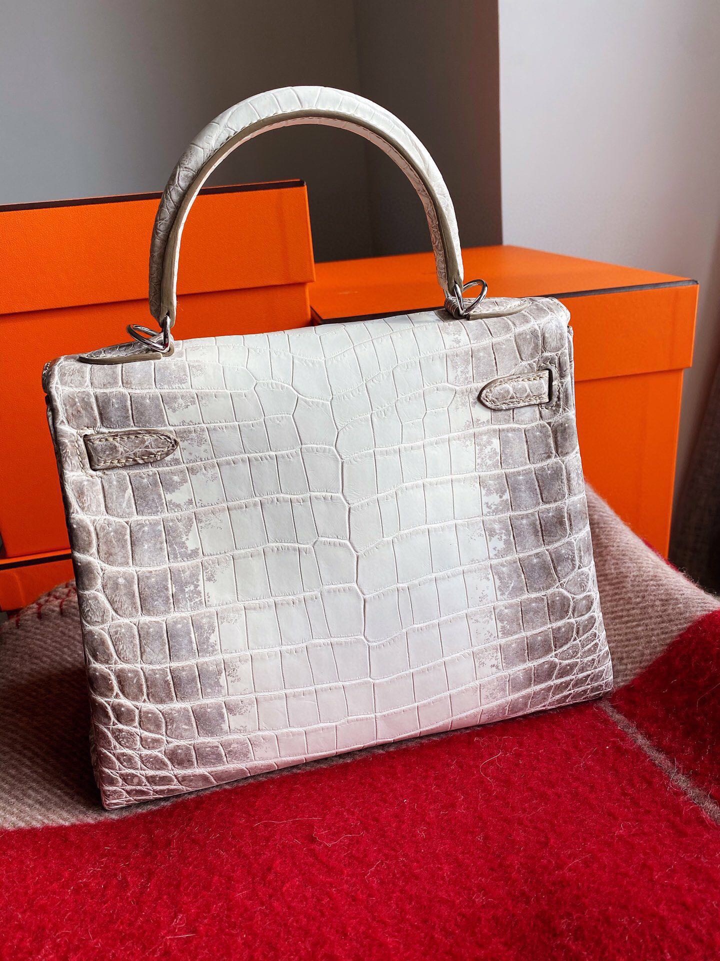 Hermes Kelly Retourne 25 Handmade Bag In Himalaya Crocodile Niloticus Skin