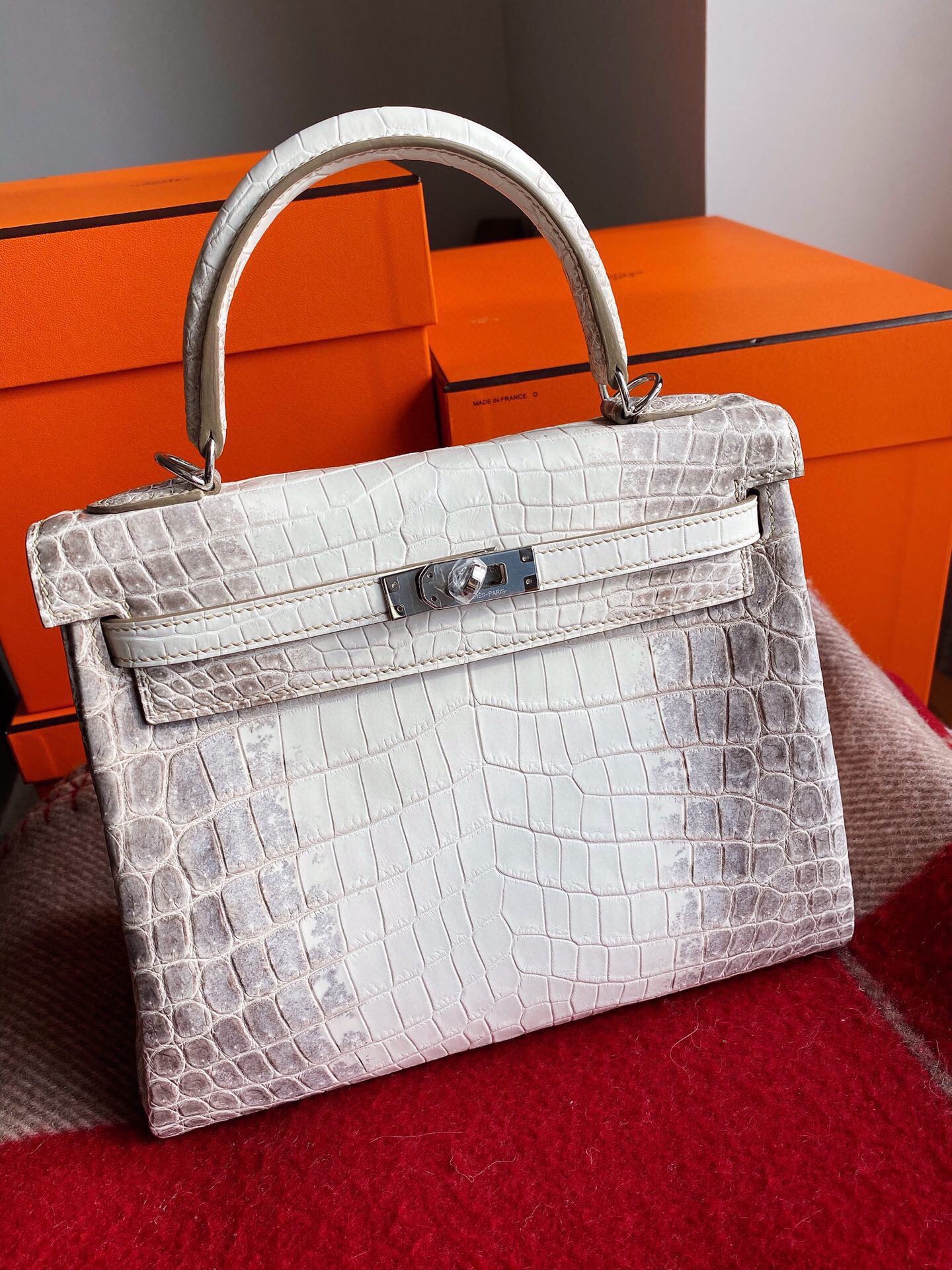 Hermes Kelly Retourne 25 Handmade Bag In Himalaya Crocodile Niloticus Skin