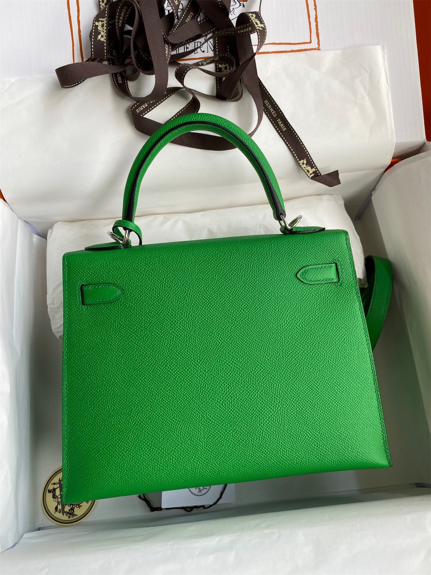 Hermes Epsom Kelly 25cm Sellier Handmade Bambou Bag