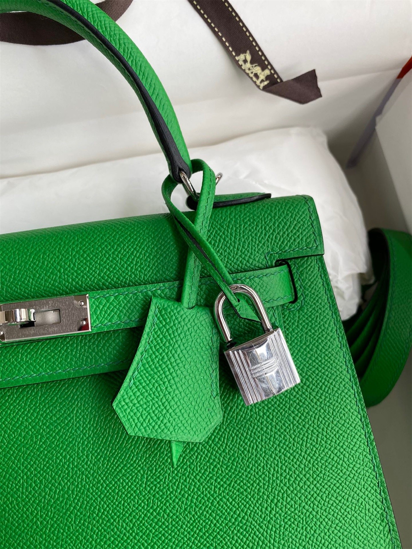 Hermes Epsom Kelly 25cm Sellier Handmade Bambou Bag