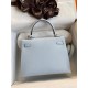 Hermes Epsom Kelly 25cm Sellier Handmade Blue Brume Bag