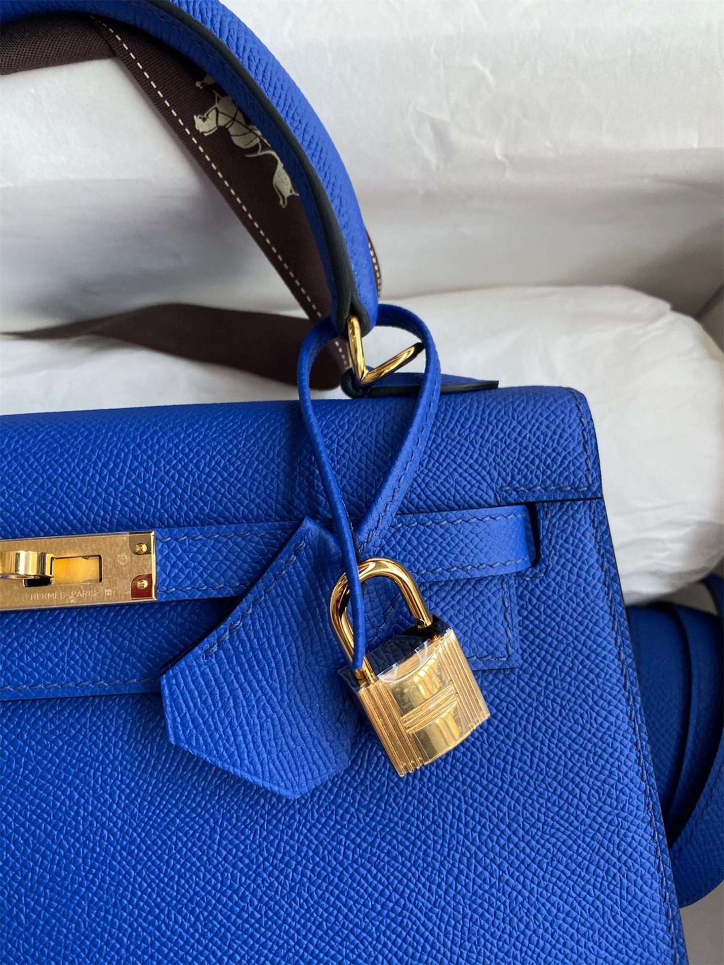 Hermes Epsom Kelly 25cm Sellier Handmade Blue France Bag