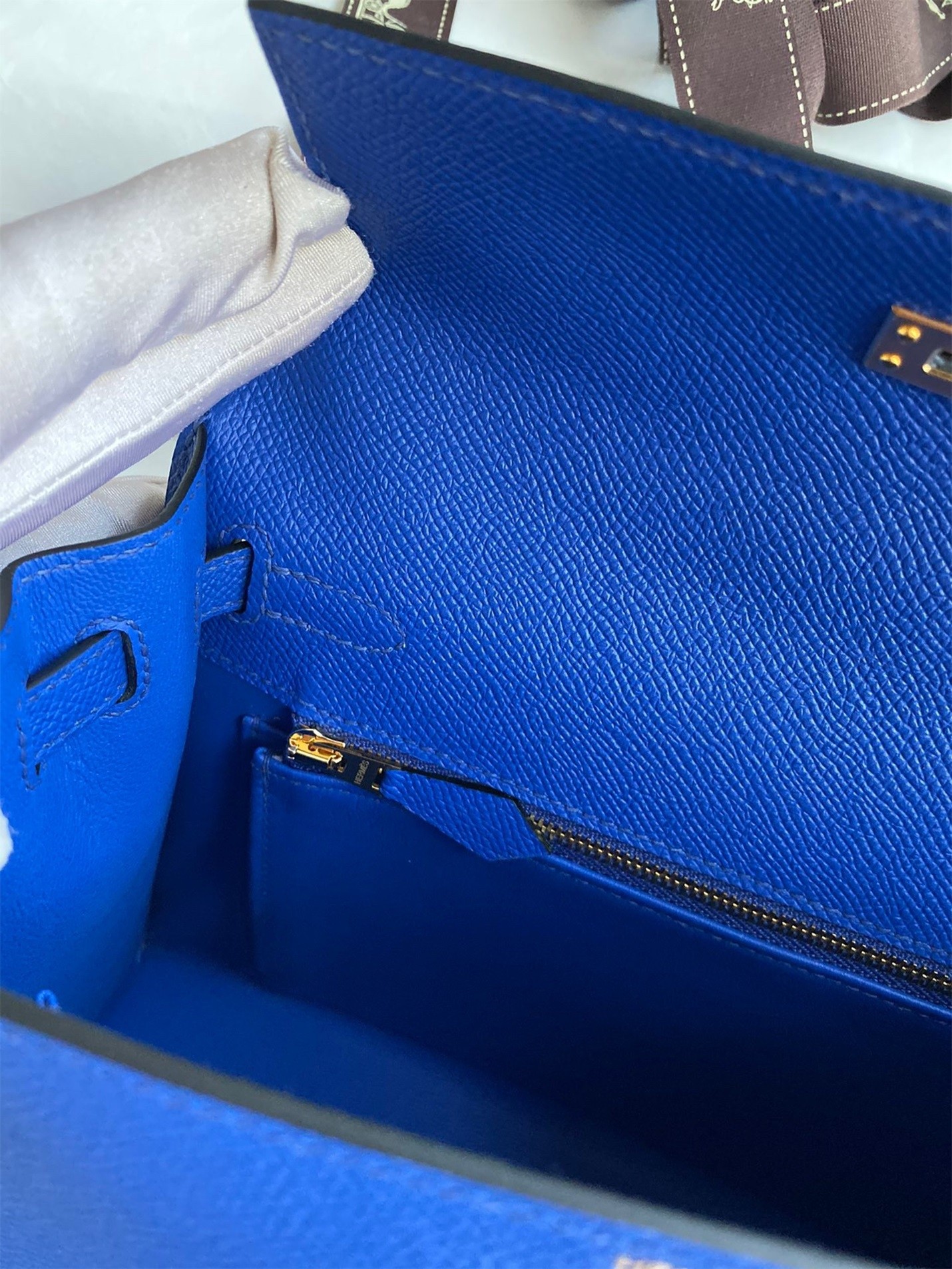 Hermes Epsom Kelly 25cm Sellier Handmade Blue France Bag