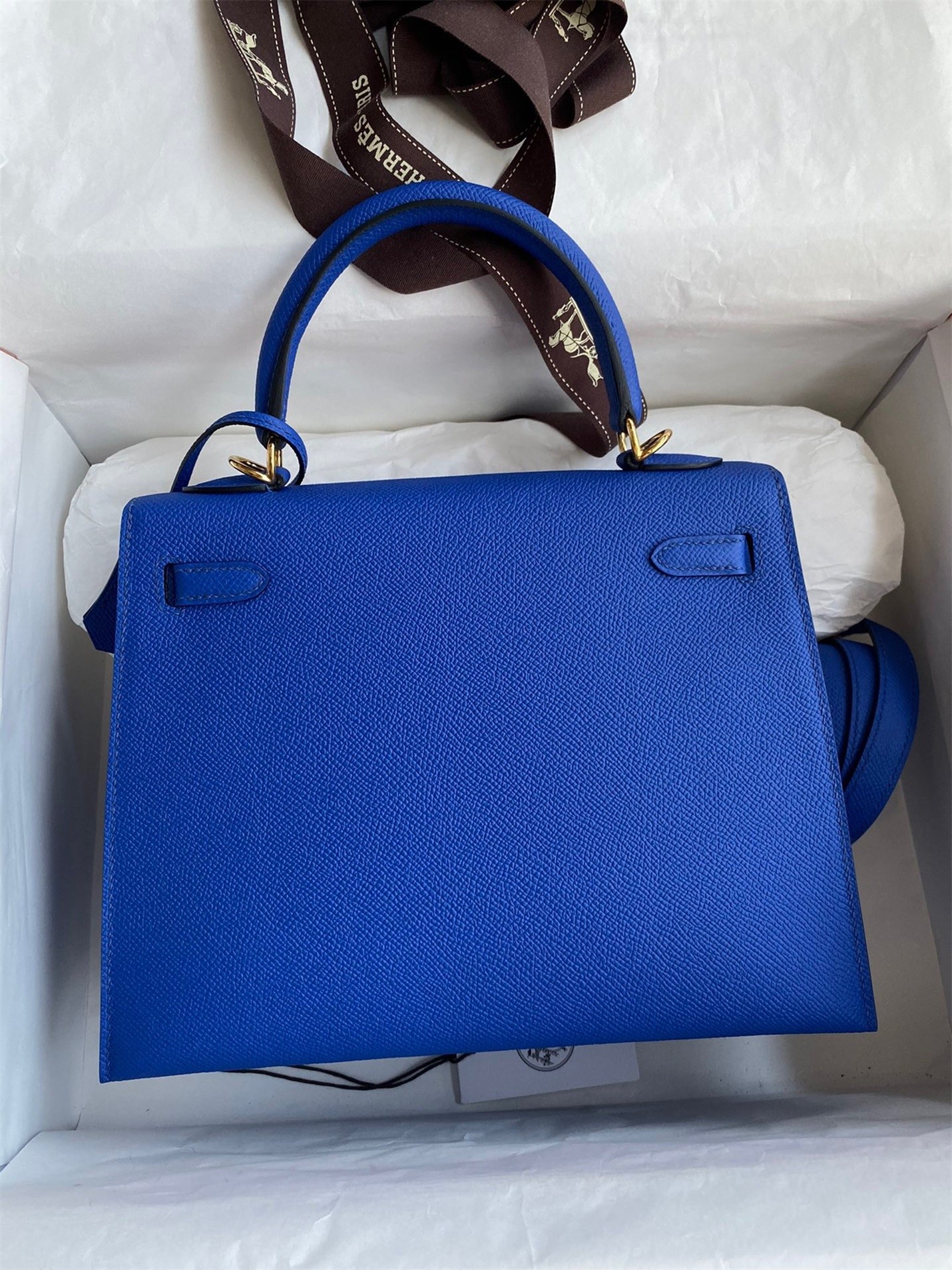 Hermes Epsom Kelly 25cm Sellier Handmade Blue France Bag