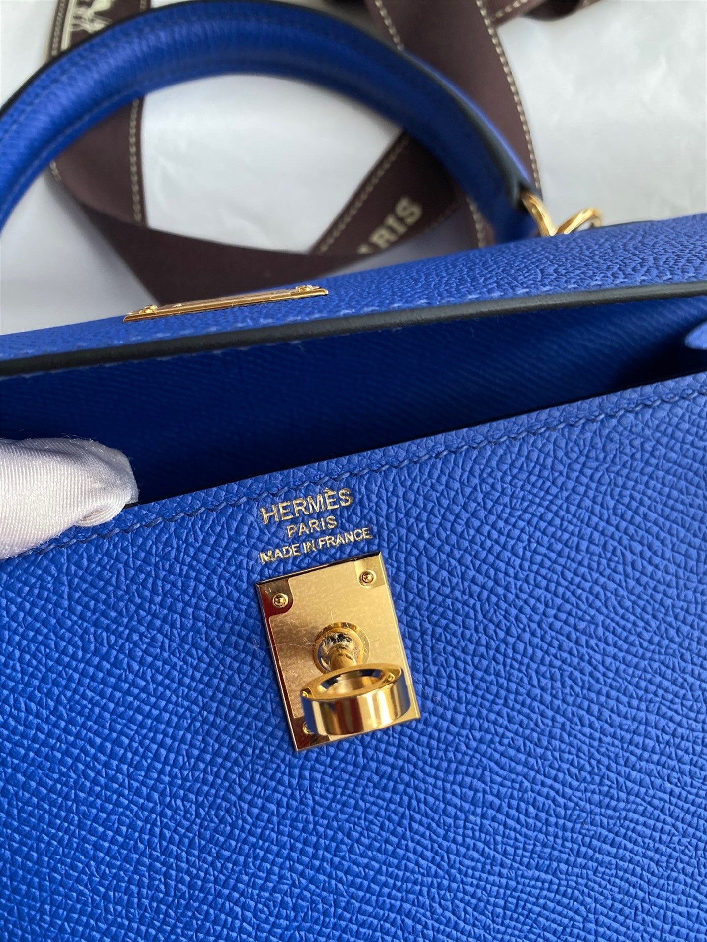 Hermes Epsom Kelly 25cm Sellier Handmade Blue France Bag