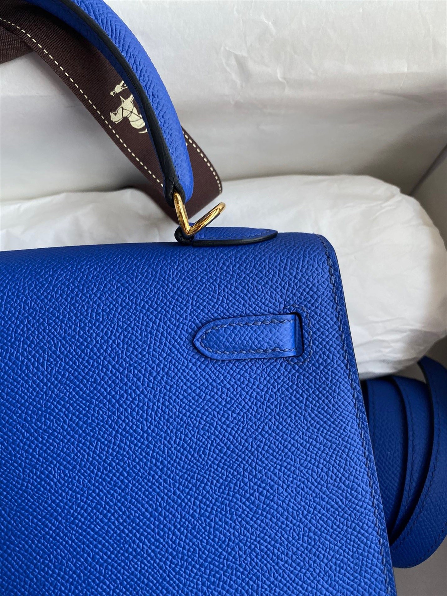 Hermes Epsom Kelly 25cm Sellier Handmade Blue France Bag