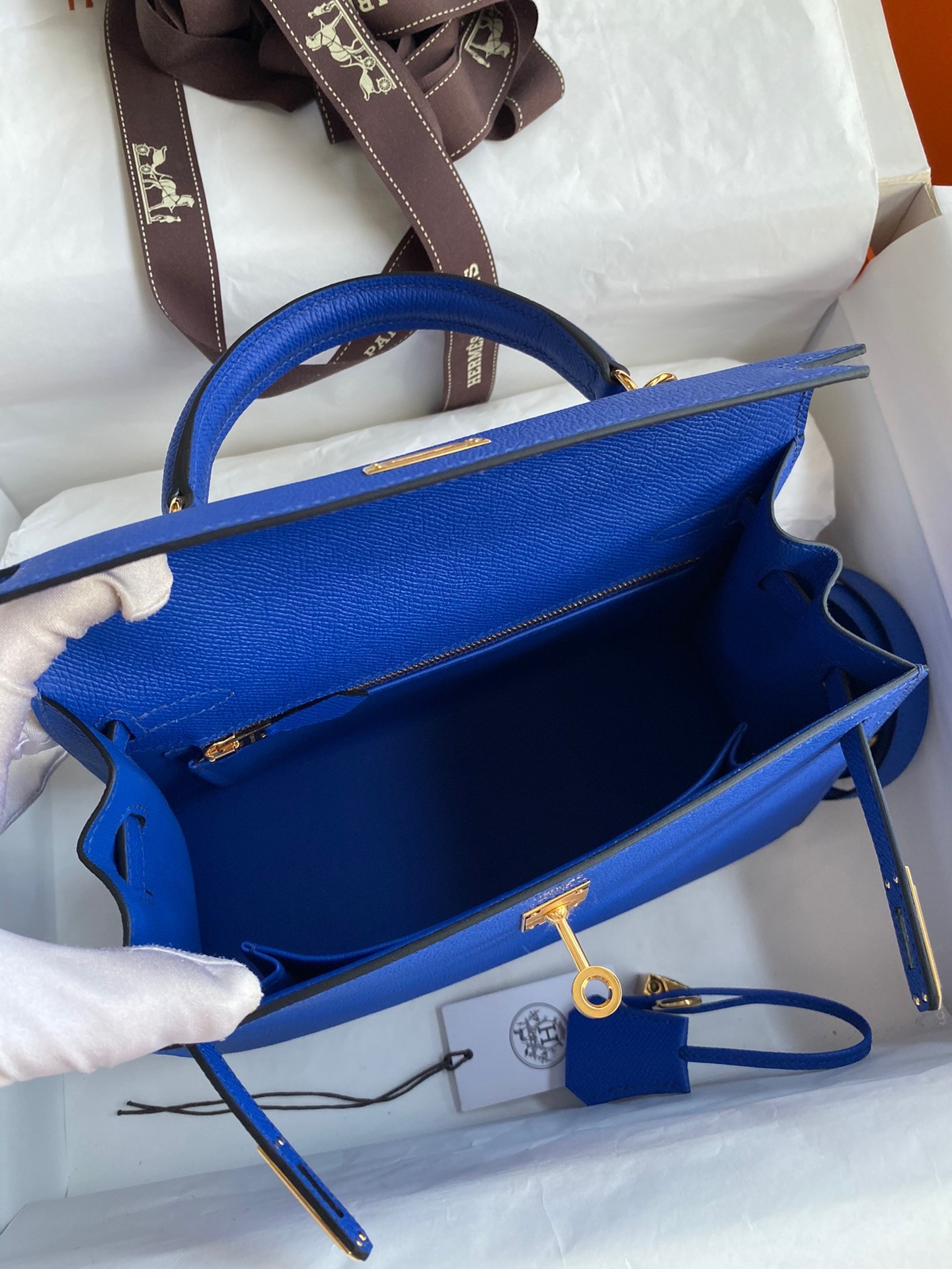 Hermes Epsom Kelly 25cm Sellier Handmade Blue France Bag