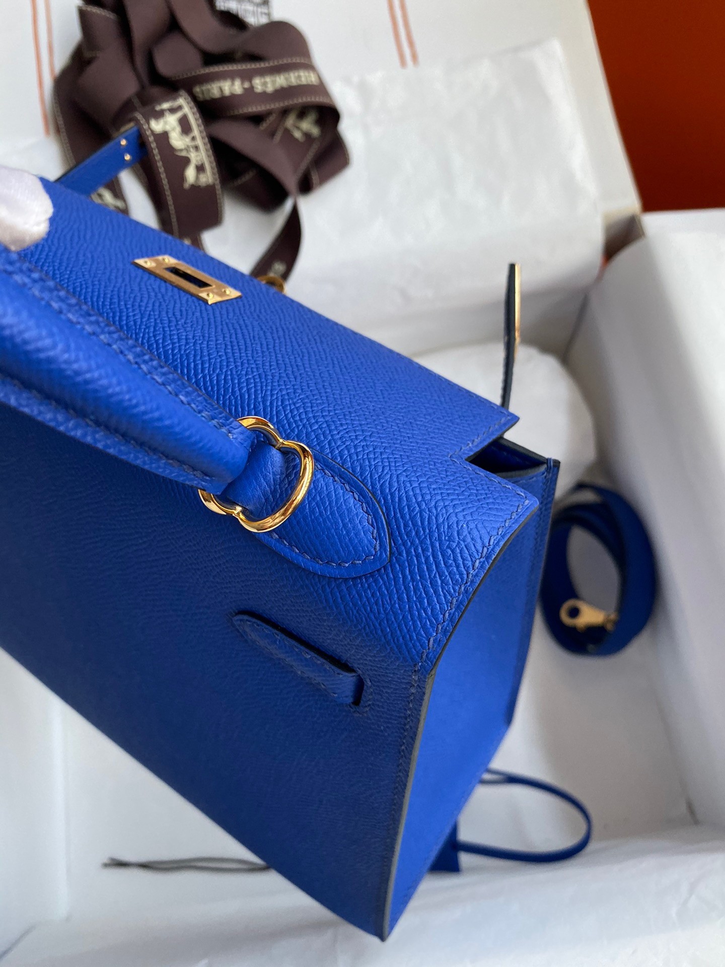 Hermes Epsom Kelly 25cm Sellier Handmade Blue France Bag