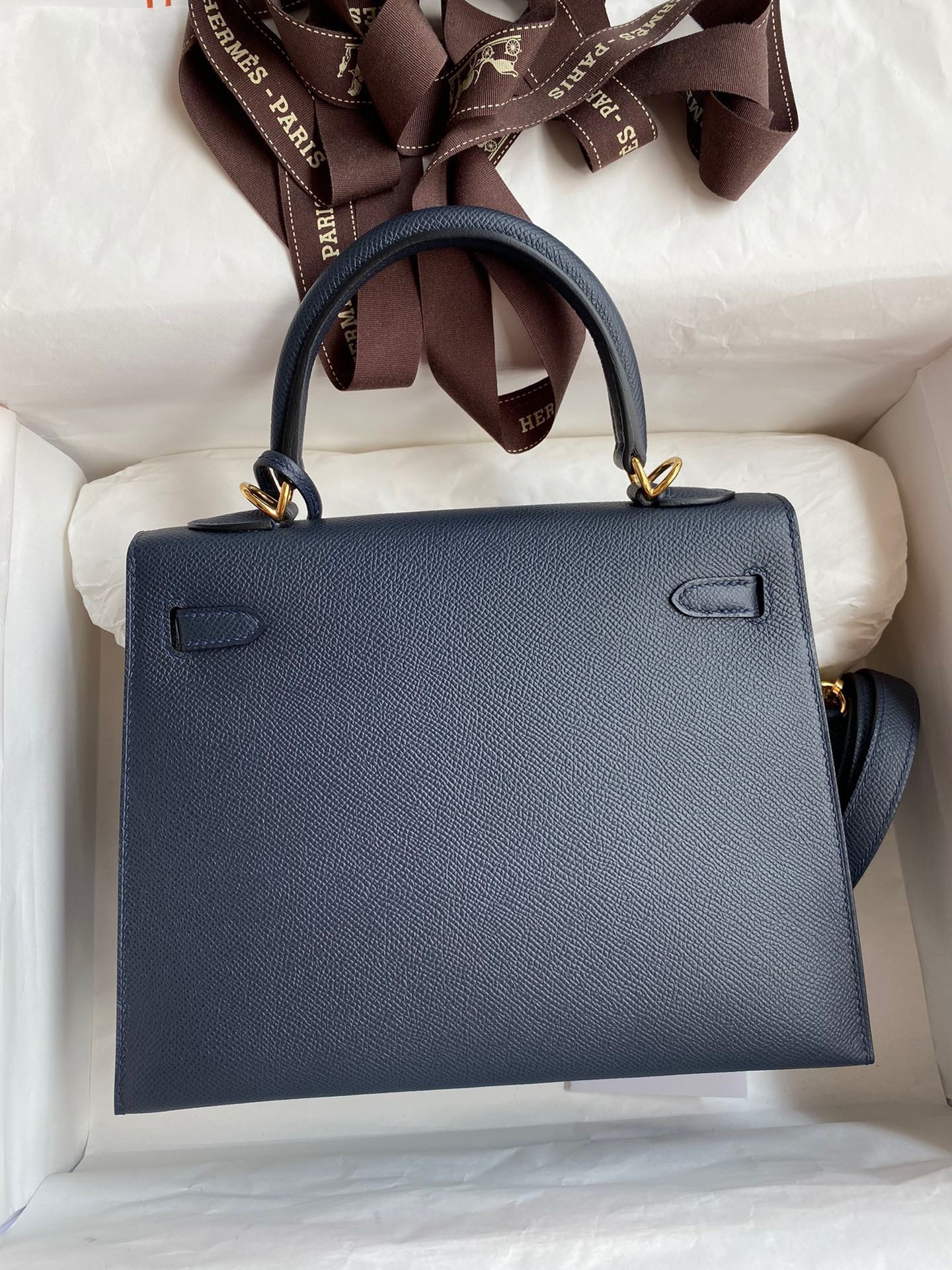 Hermes Epsom Kelly 25cm Sellier Handmade Blue Indigo Bag